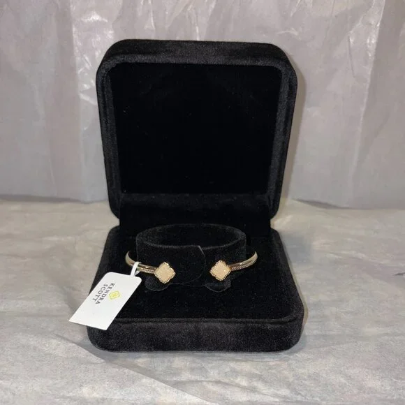 Kendra Scott Gold Cuff Bangle Bracelet SparklyWhite Drusy Stone - Picture 1 of 5